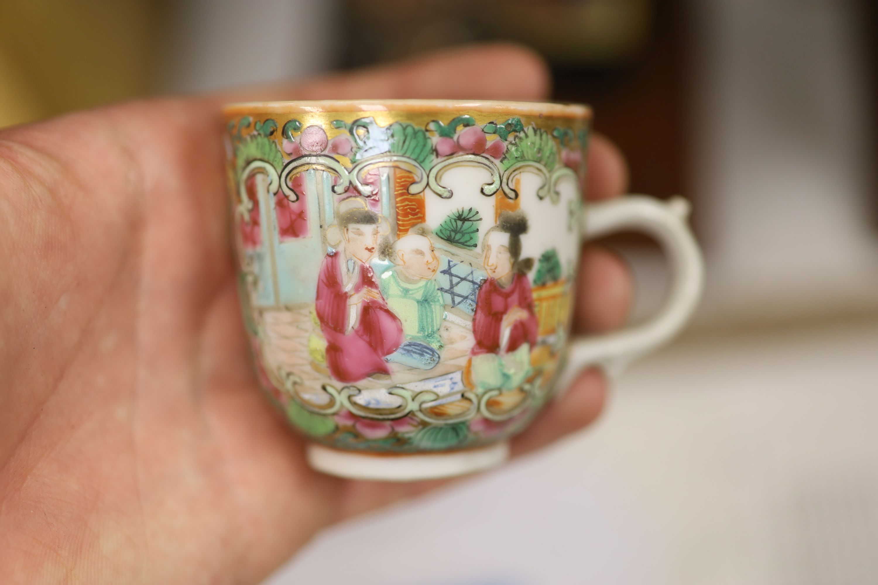 A 19th century Chinese famille rose five piece porcelain tea set